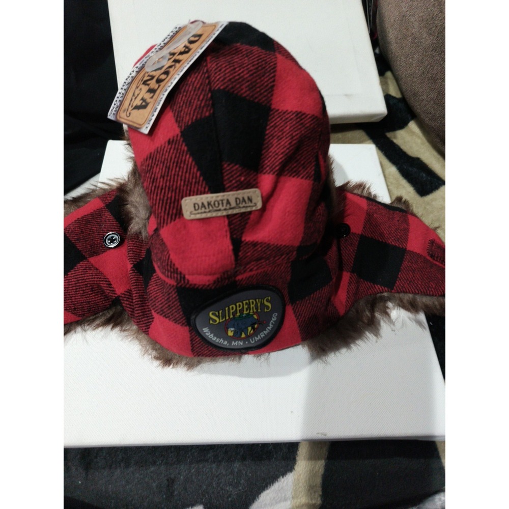 Dakota Dan Red Black PlaidTrapper Hat – Faux Fur Lined Winter Aviator Cap